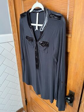 Bailey 44 Black Velvet-Trim Long Sleeve Henley Tee